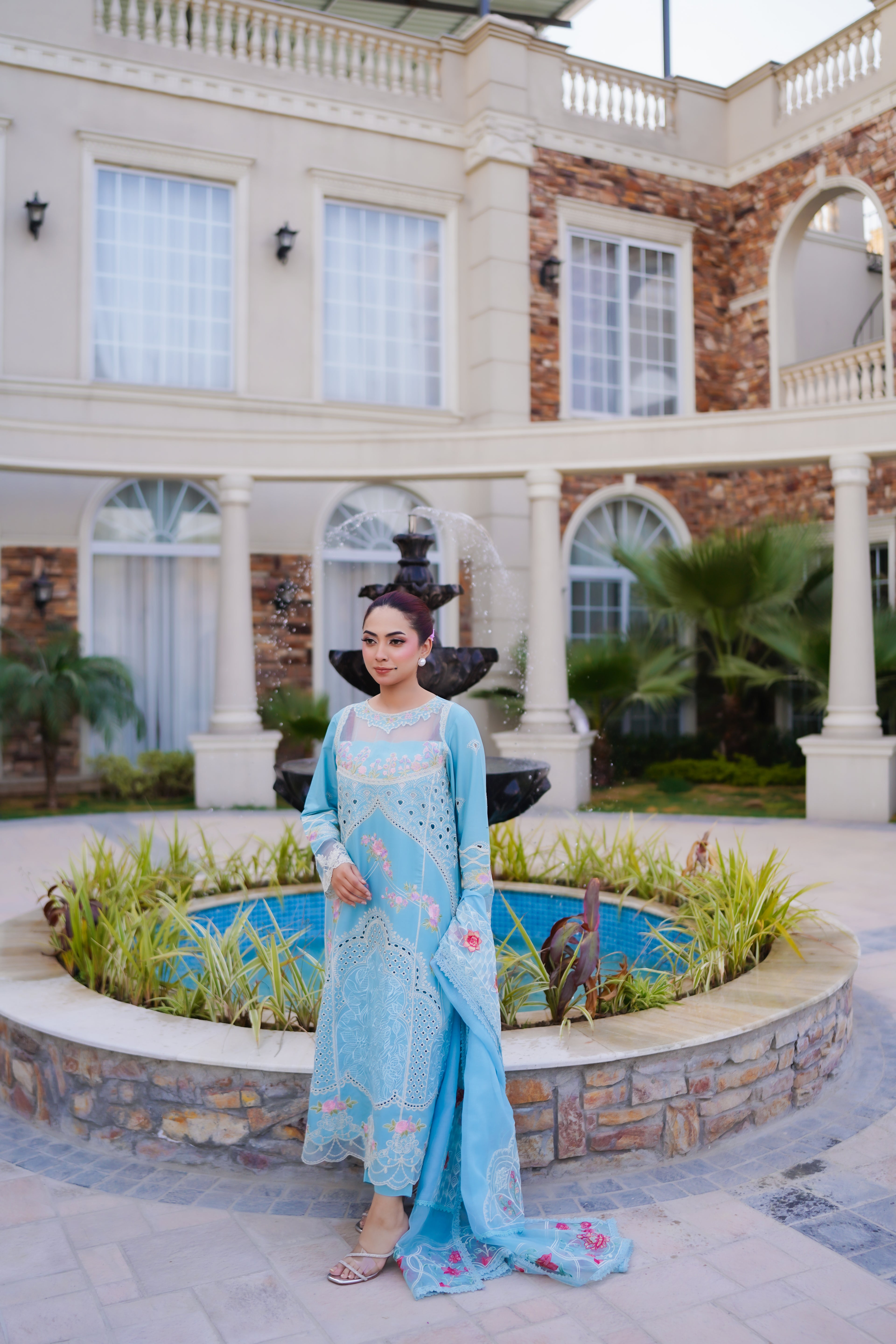 Sky Bloom – Sky Blue Embroidered Eid Lawn Suit with Dupatta