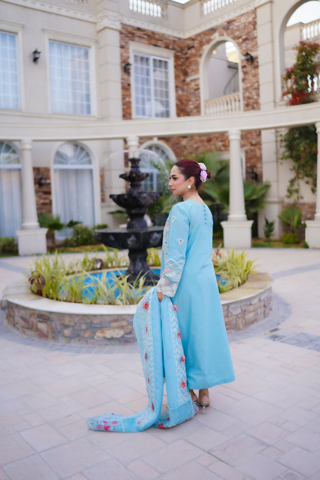 Sky Bloom – Sky Blue Embroidered Eid Lawn Suit with Dupatta